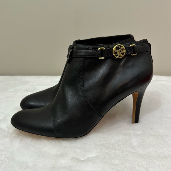Coach Black Women’s Black Leather Salene Boots w Gold Ankle Bootie Heel Size 10 - Picture 3 of 16